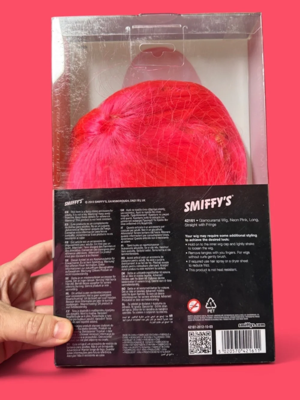 Smiffy's Glamourama Neon Pink Long Straight Fringe Costume Wig
